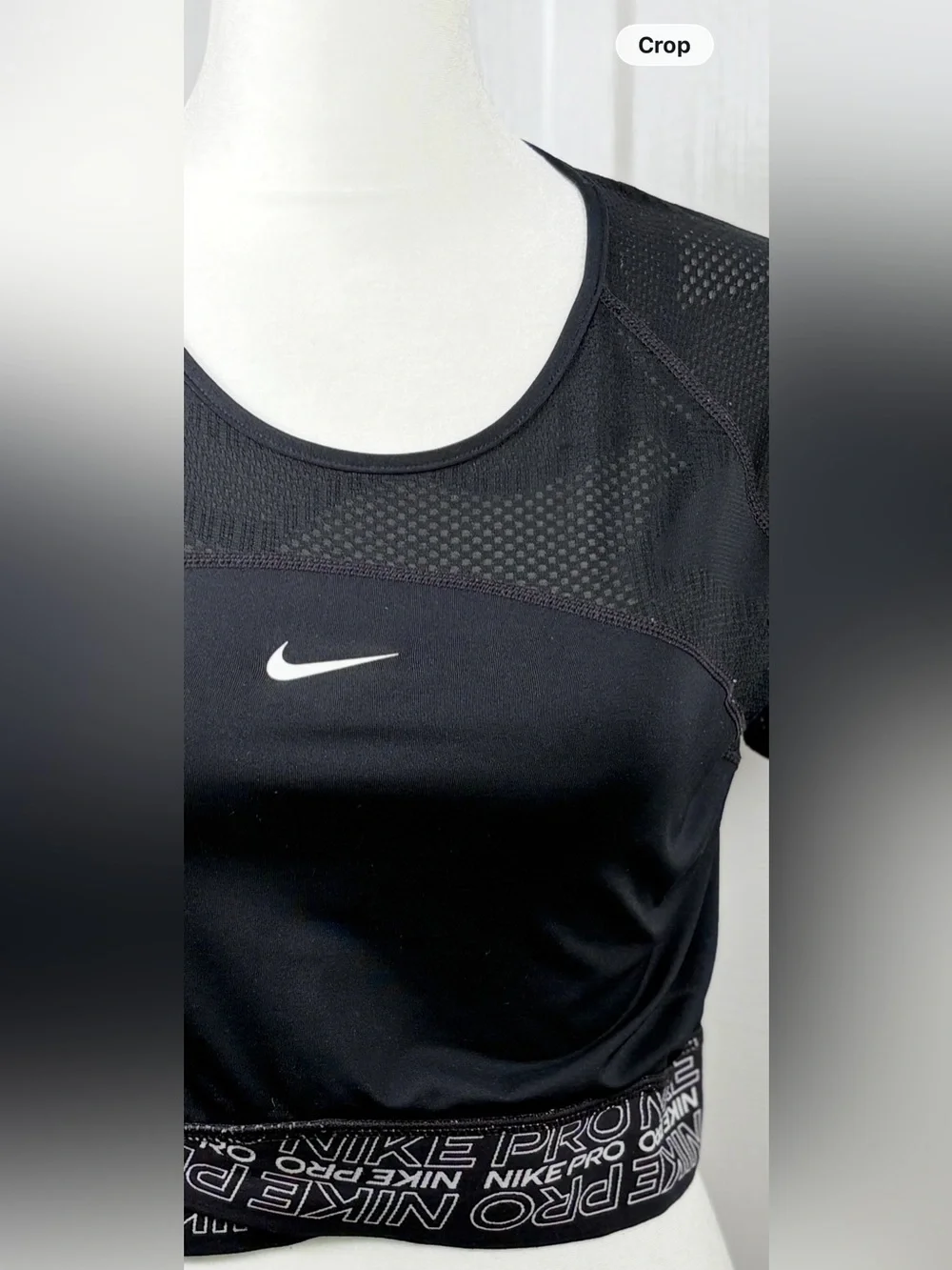 Nike Black Crop Performance Tee with White Swoosh A101